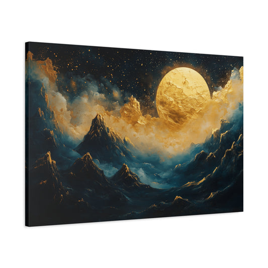 Gold Leaf Moonlit Mountain Landscape - Canvas
