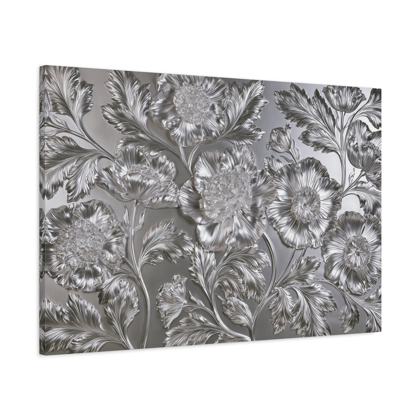 Metallic Silver Floral Art - Canvas