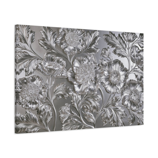 Metallic Silver Floral Art - Canvas
