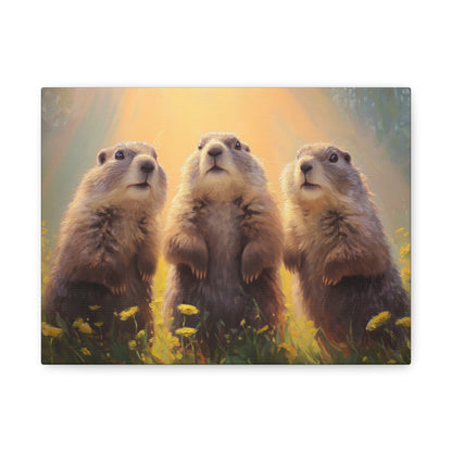 Three Groundhog Friends Marmot Art - Canvas