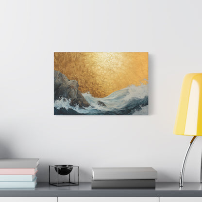 Golden Leaf Waves On the Rocks - Canvas Art