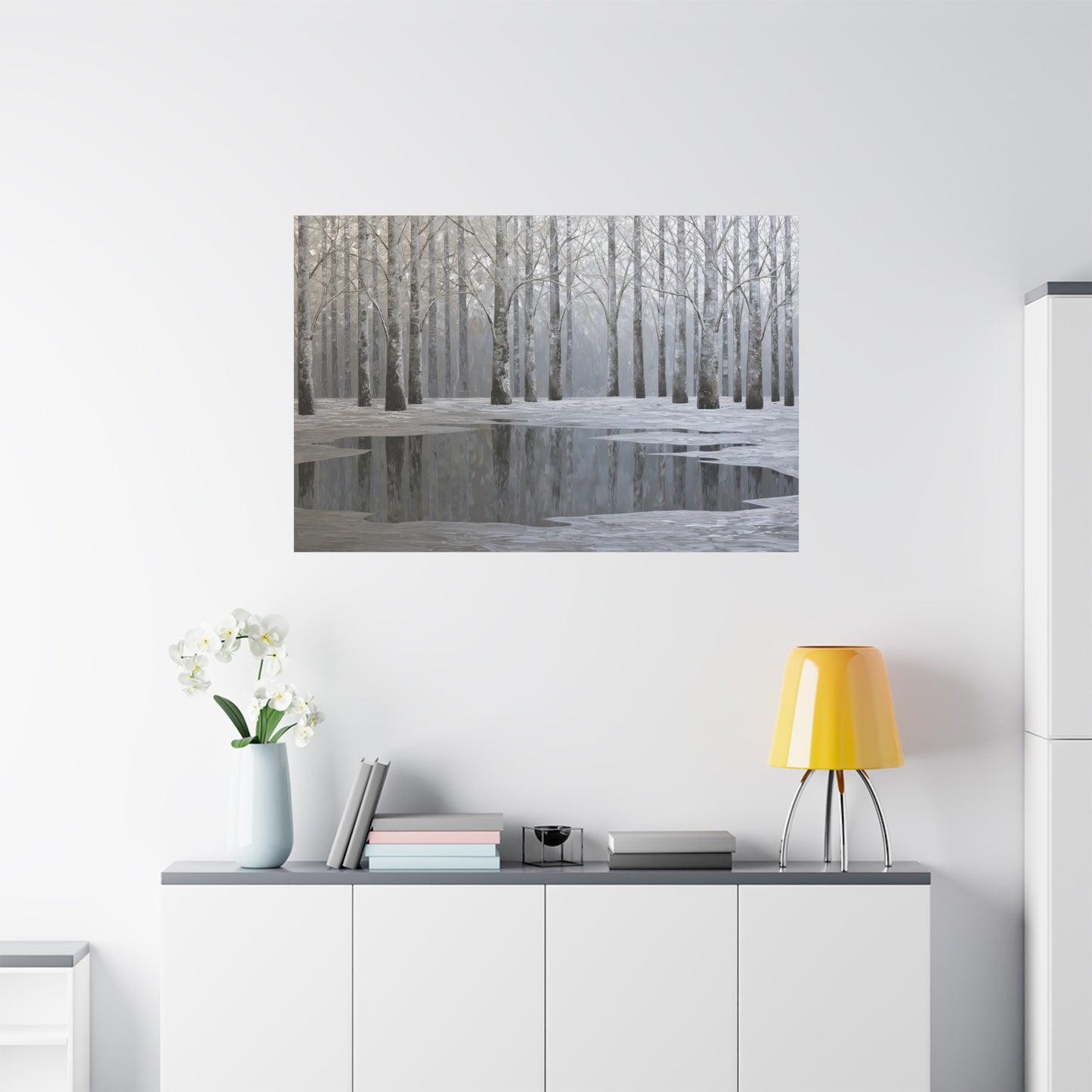 Beautiful Silver Forest Winter Pond - Canvas