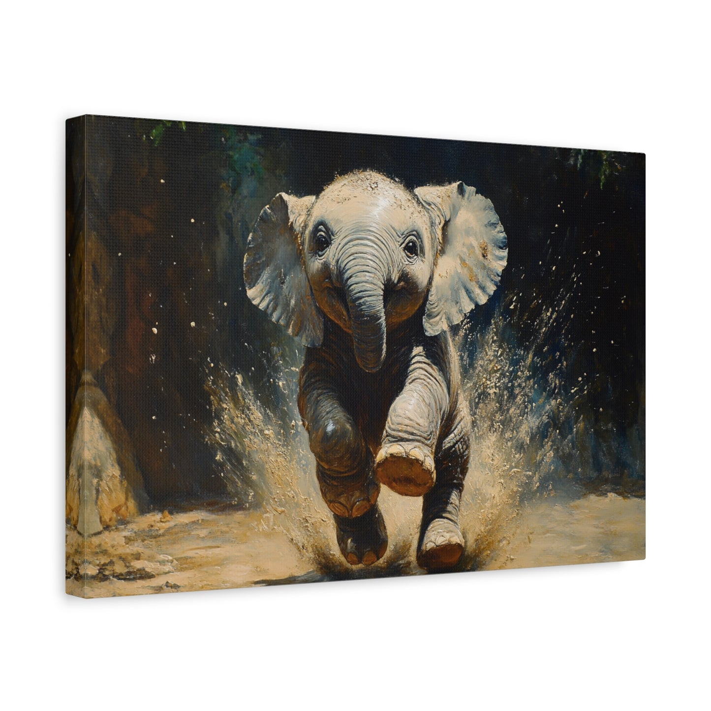 The Playful Elephant Calf Canvas Art