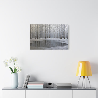 Beautiful Silver Forest Winter Pond - Canvas