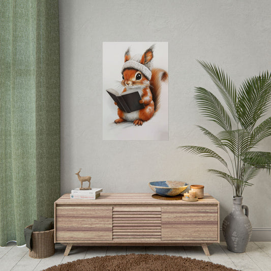 Intelligent Squirrel Reading A Book - Premium Art Print