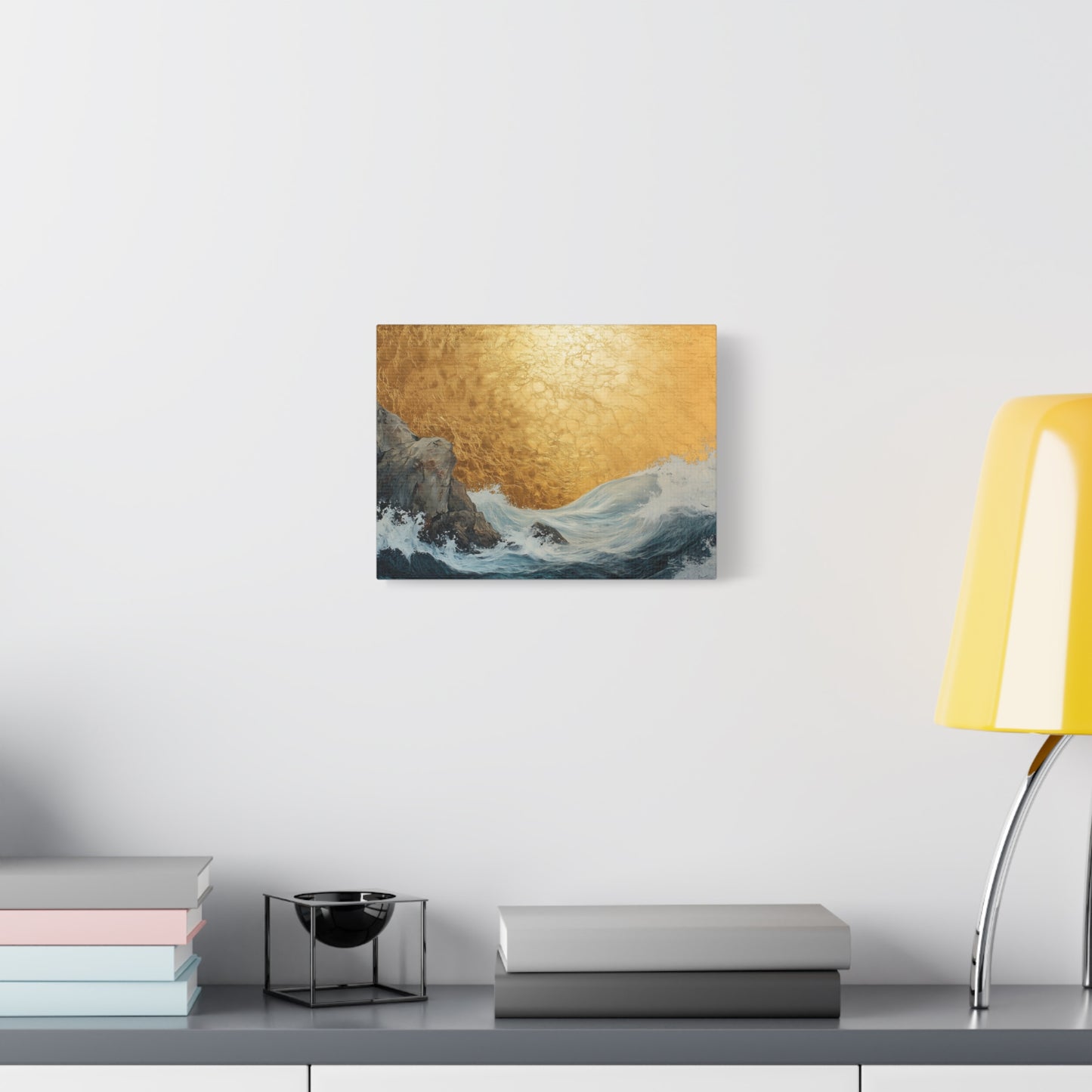 Golden Leaf Waves On the Rocks - Canvas Art