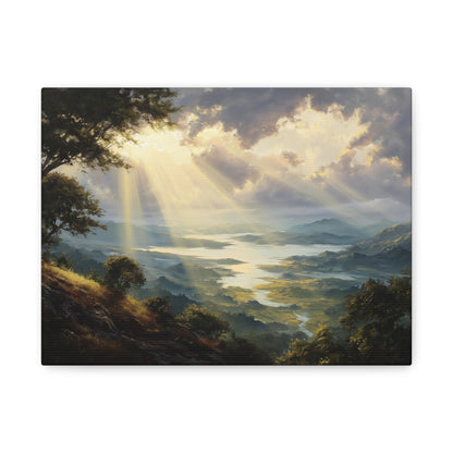 Sun Breaking Through Clouds Nature Art - Canvas