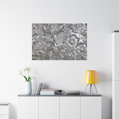 Metallic Silver Floral Art - Canvas