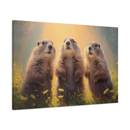 Three Groundhog Friends Marmot Art - Canvas
