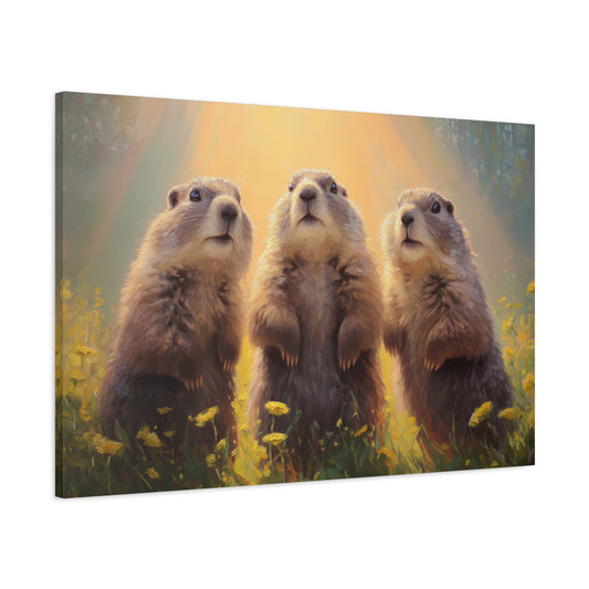 Three Groundhog Friends Marmot Art - Canvas