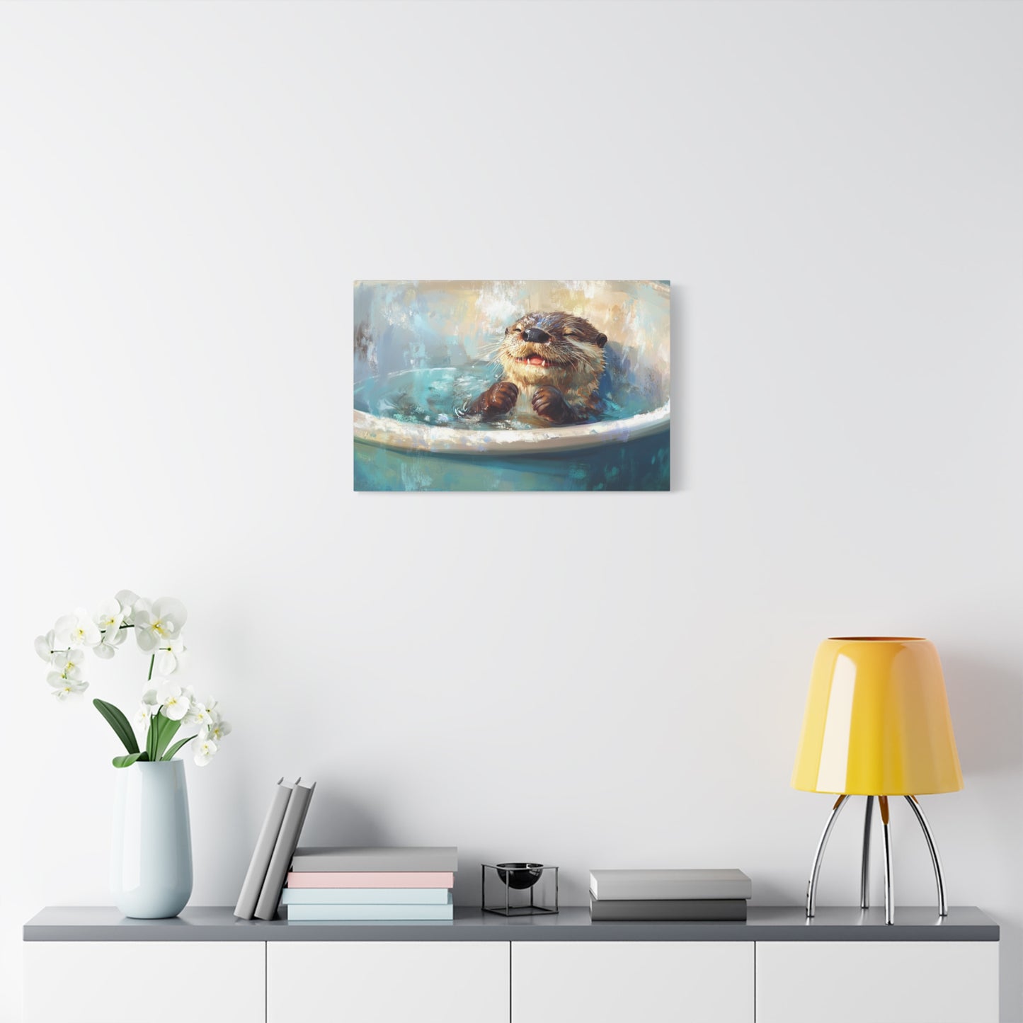 Playful Otter Taking A Bath - Canvas