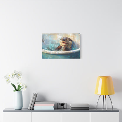 Playful Otter Taking A Bath - Canvas