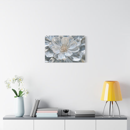 Silver White Floral Art - Canvas
