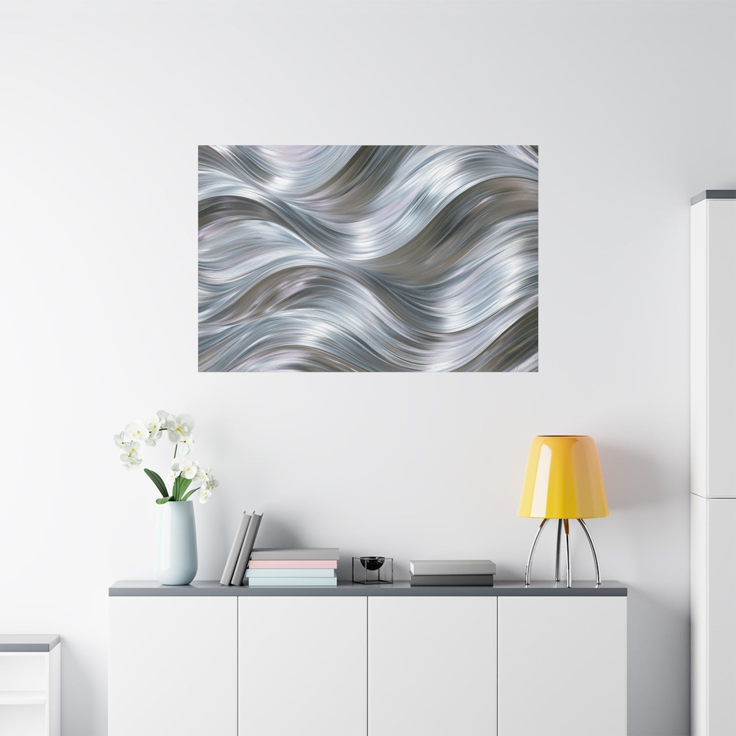 Silver Metallic Wave Art - Canvas