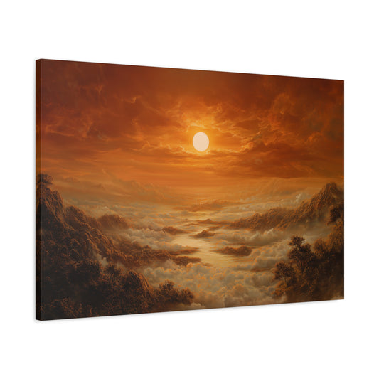 Red Dawn Sunset Landscape Art - Canvas