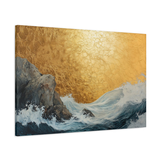 Golden Leaf Waves On the Rocks - Canvas Art