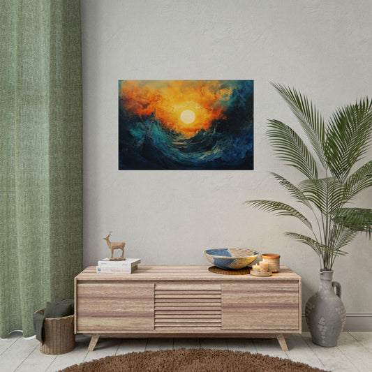 Sun Pierces The Waves Abstract Art - Premium Art Print