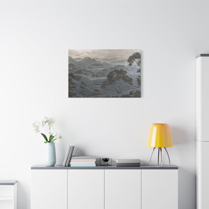 Serene Misty Mountain Landscape Art - Canvas