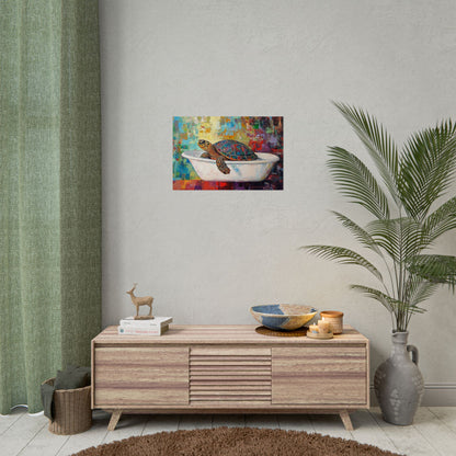 Colorful Turtle In A Bathtub - Premium Art Print