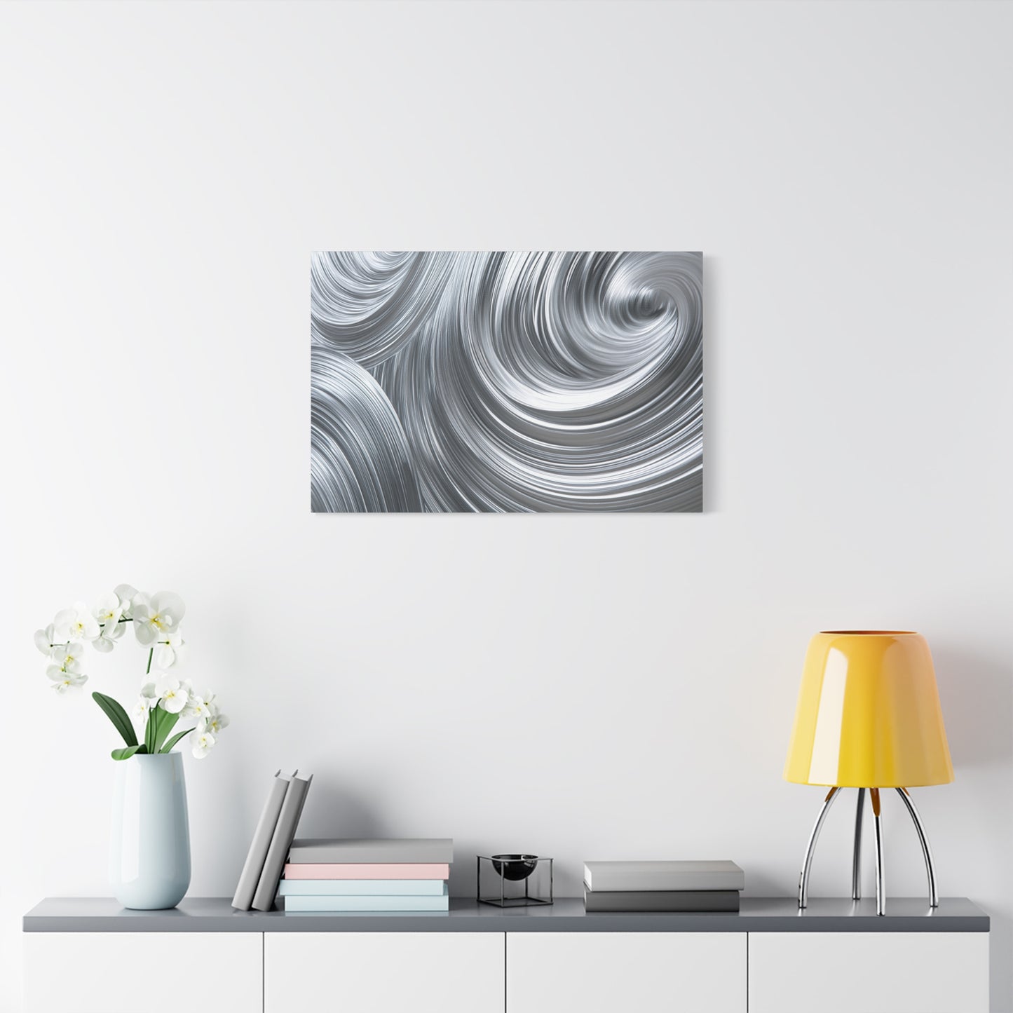 Silver Swirl Abstract Metallic Art - Canvas
