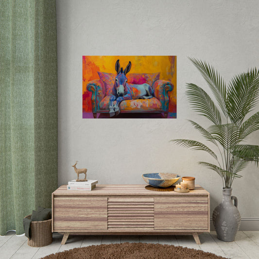 Regal Donkey Relaxing On A Couch - Premium Art Print