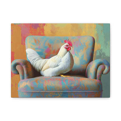Vibrant Chicken Relaxing On An Elegant Armchair - Canvas