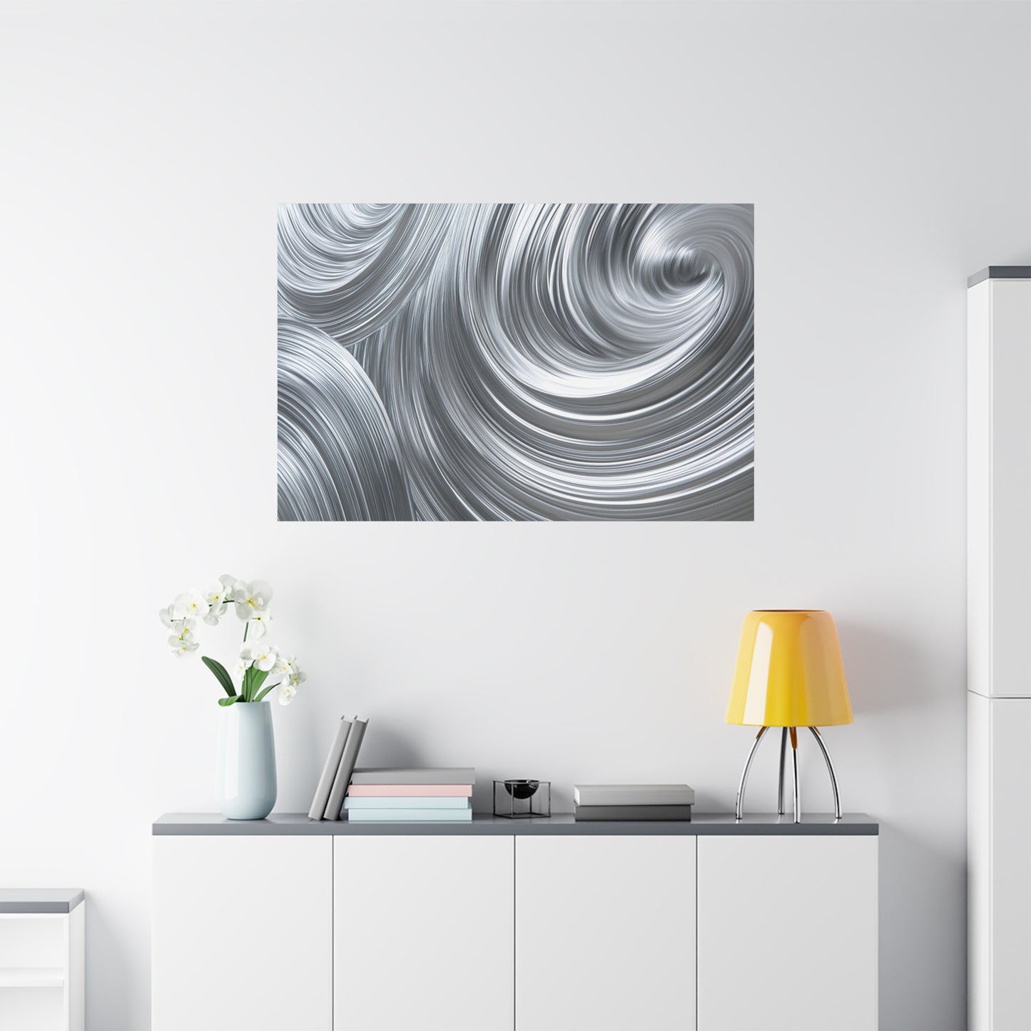 Silver Swirl Abstract Metallic Art - Canvas
