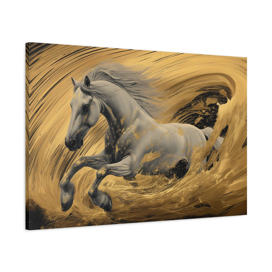 Gold Leaf White Horse - Canvas Art