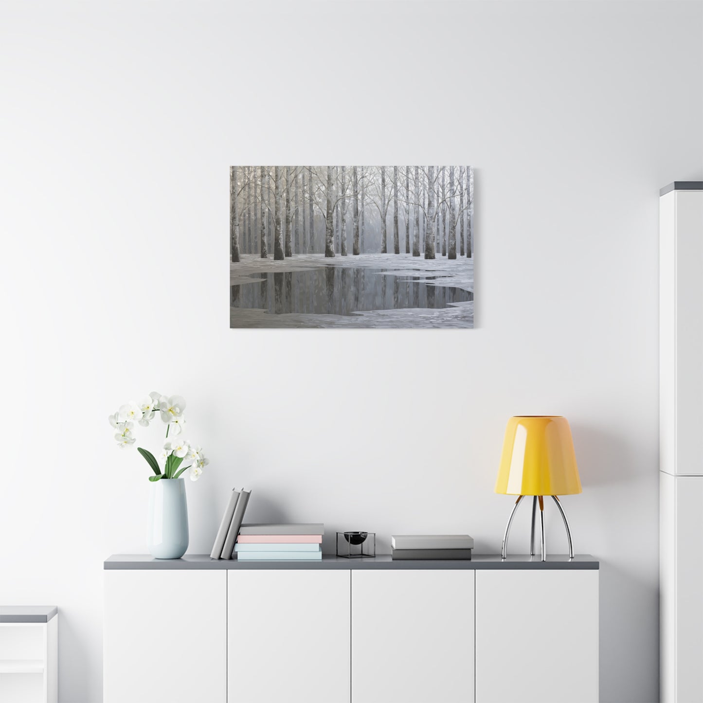 Beautiful Silver Forest Winter Pond - Canvas