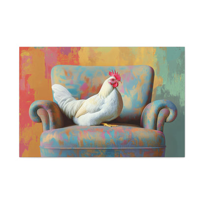 Vibrant Chicken Relaxing On An Elegant Armchair - Canvas