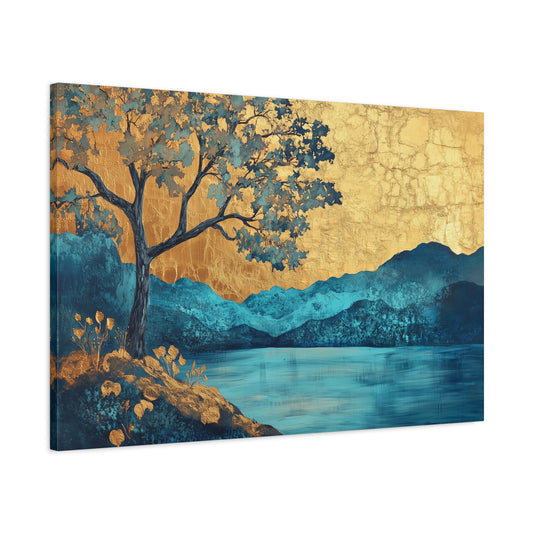 Gold Leaf Blue Gold Landscape - Canvas