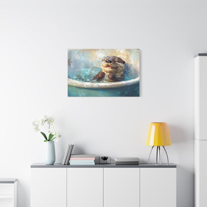 Playful Otter Taking A Bath - Canvas