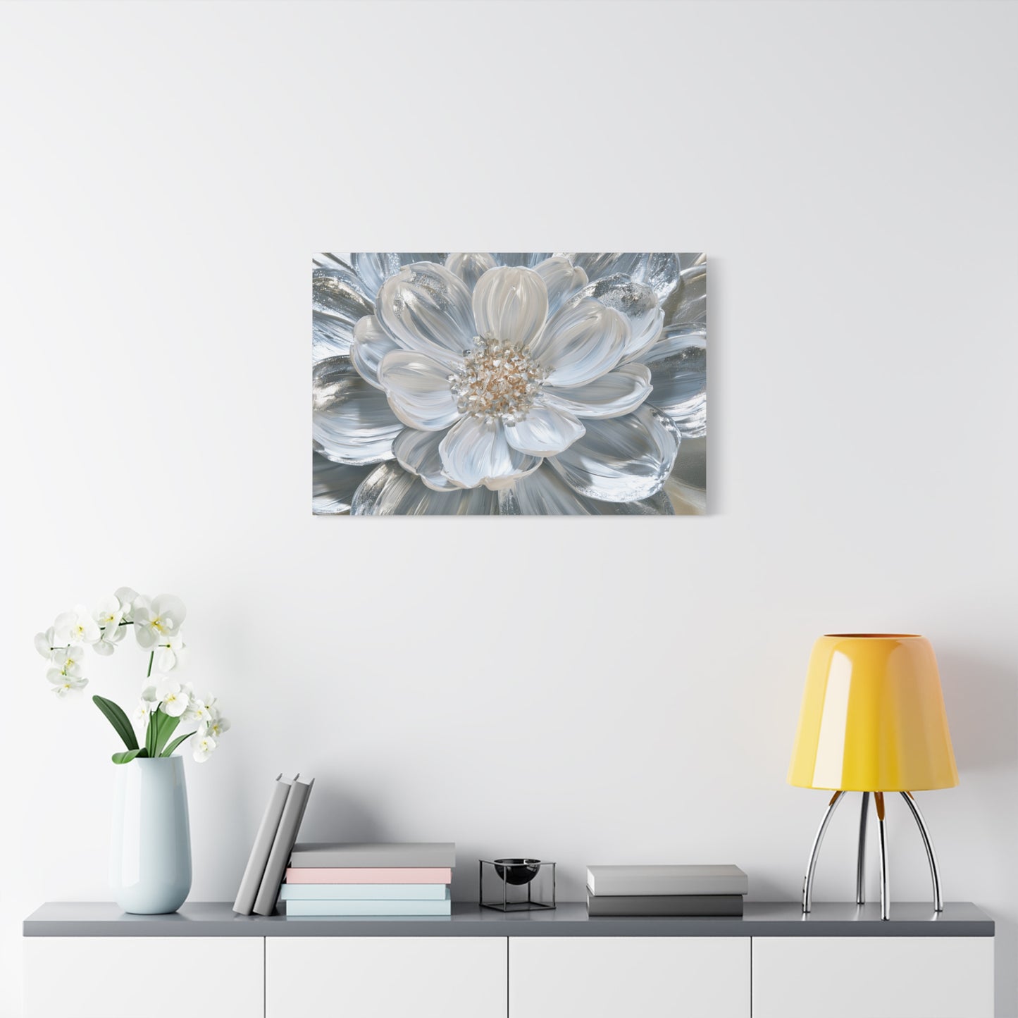 Silver White Floral Art - Canvas