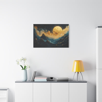 Gold Leaf Moonlit Mountain Landscape - Canvas