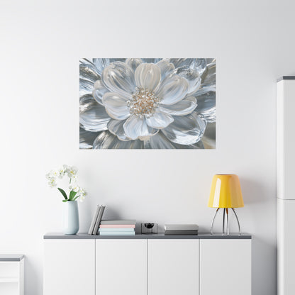 Silver White Floral Art - Canvas