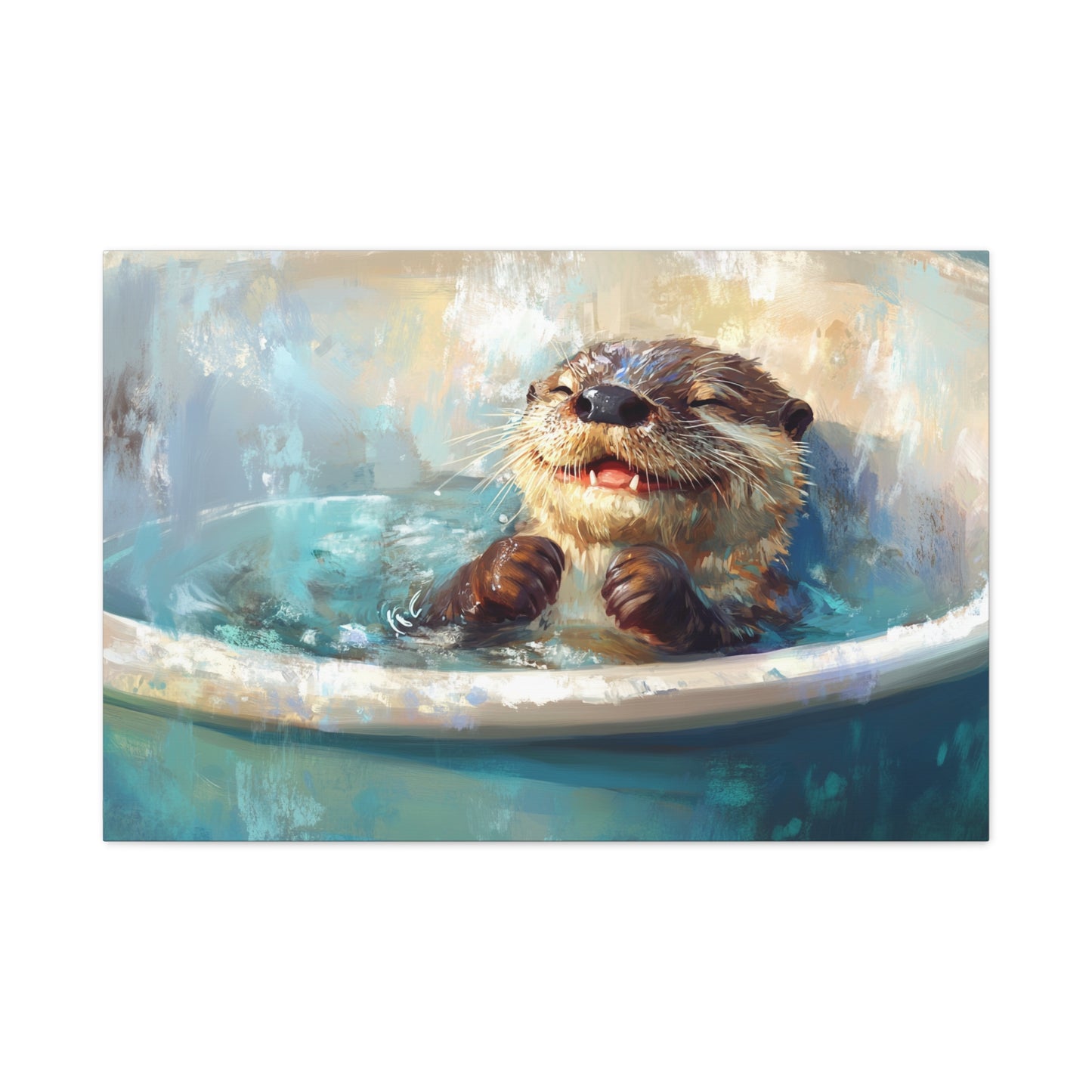 Playful Otter Taking A Bath - Canvas