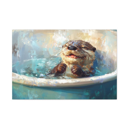 Playful Otter Taking A Bath - Canvas
