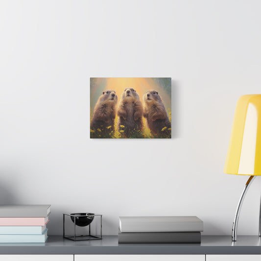 Three Groundhog Friends Marmot Art - Canvas