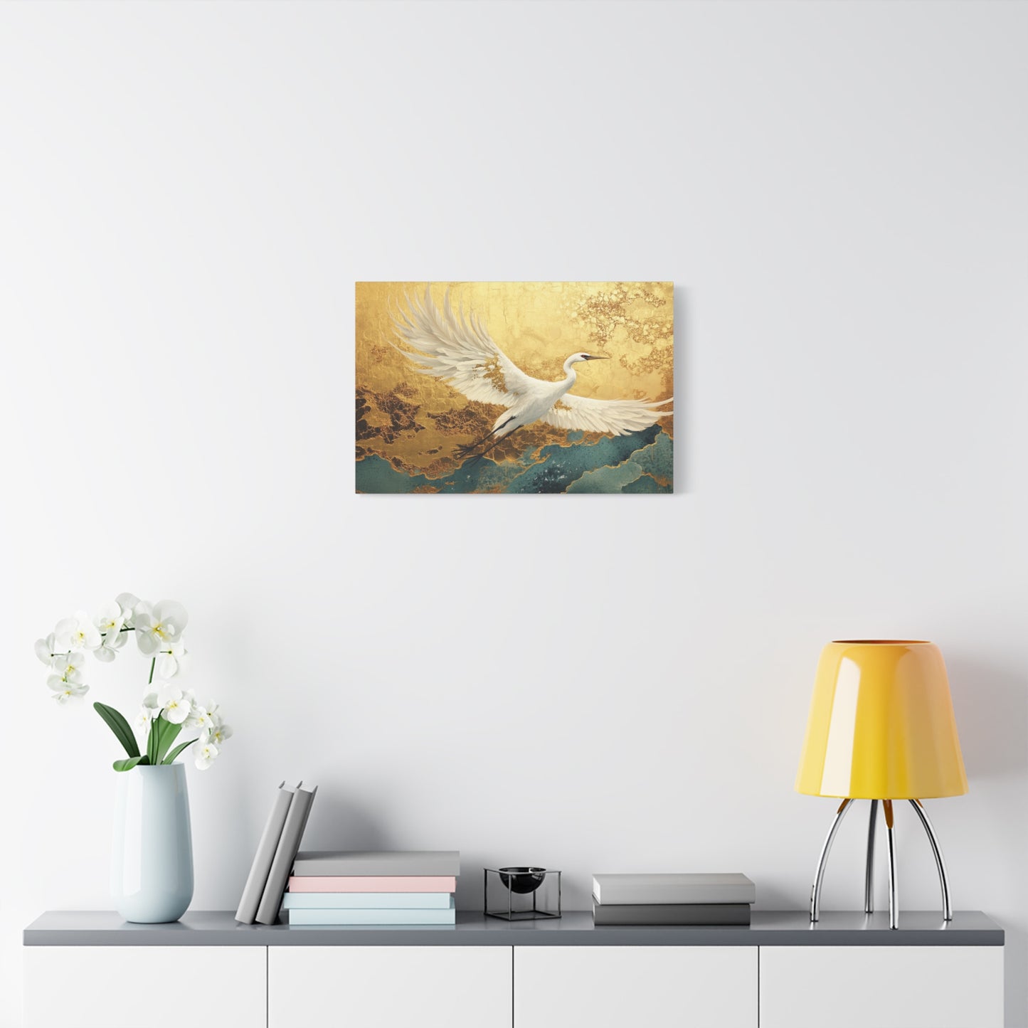 Gold Leaf White Crane - Canvas