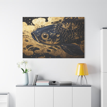 Gold Leaf Black Koi Fish - Canvas