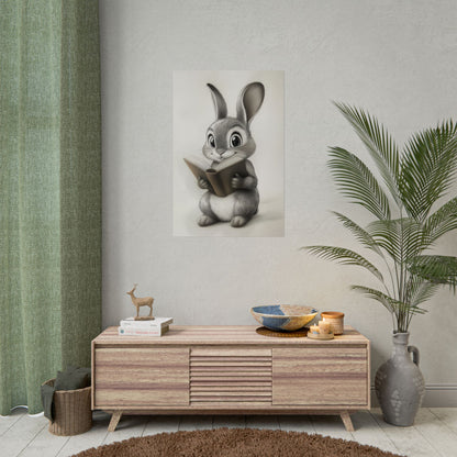 Adorable Rabbit Reading A Book - Premium Art Print
