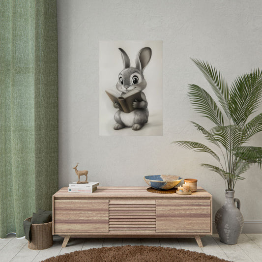 Adorable Rabbit Reading A Book - Premium Art Print