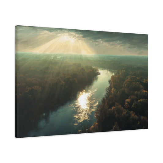 Beautiful Aerial River And Forest View - Canvas