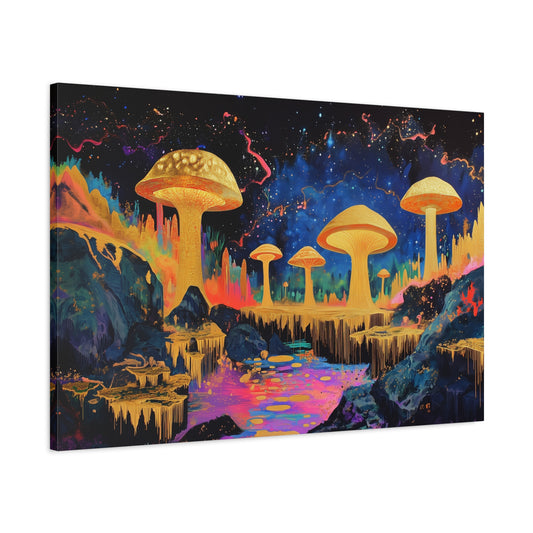Gold Leaf Vibrant Mushroom Landscape - Canvas