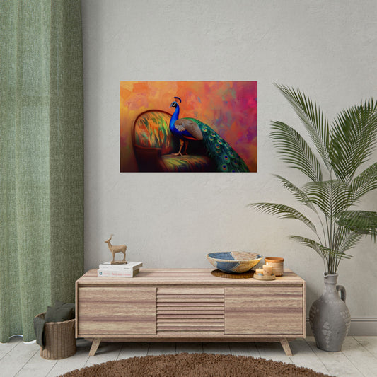 Peacock On A Fancy Chair - Premium Art Print