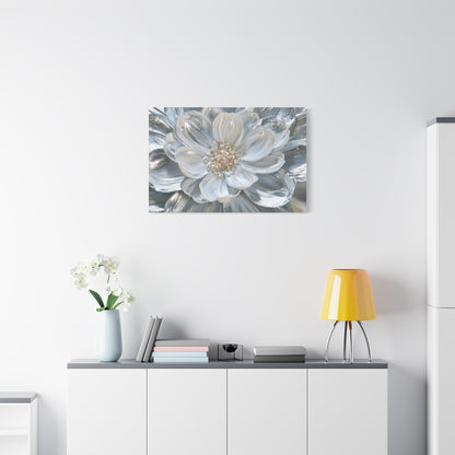 Silver White Floral Art - Canvas