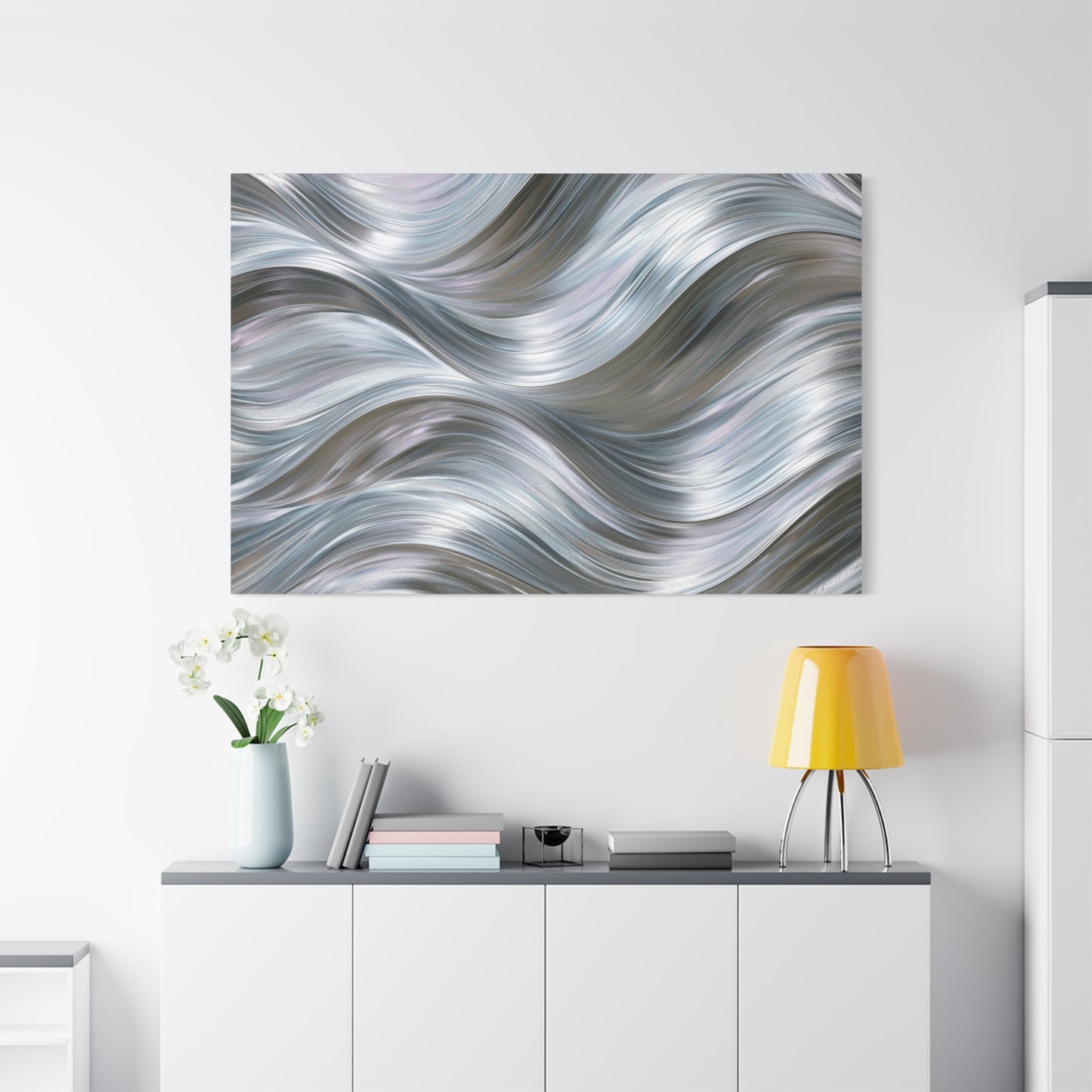 Silver Metallic Wave Art - Canvas