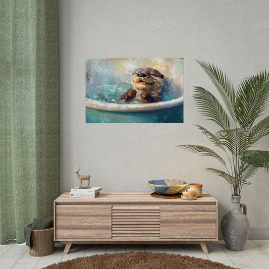 Playful Otter Taking A Bath - Premium Art Print