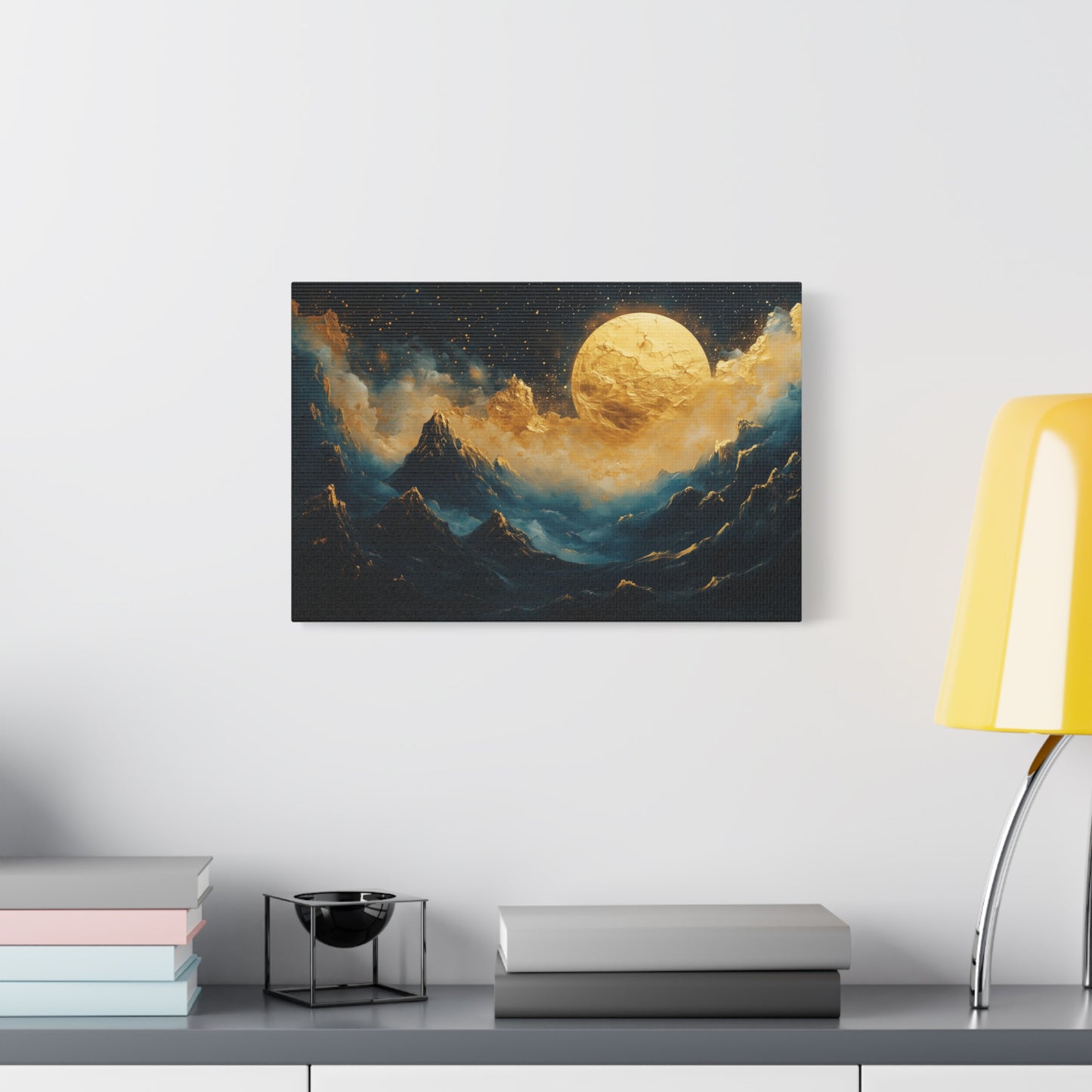 Gold Leaf Moonlit Mountain Landscape - Canvas