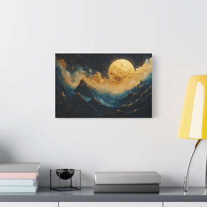 Gold Leaf Moonlit Mountain Landscape - Canvas